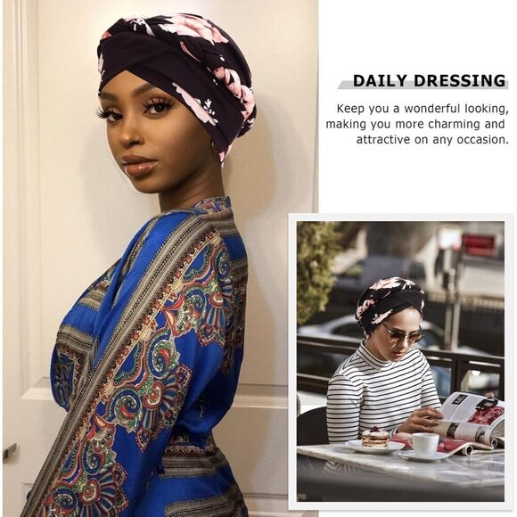 Women Turban Caps Beanie Pre-Tied Twist Headscarf Chemo Hair Cover Lightweight main image 8